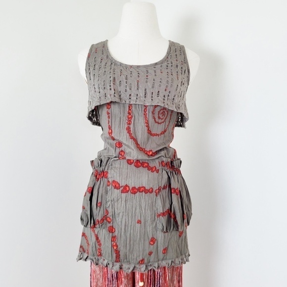 Tara Vao Babydoll Tank Top Pockets Long Sleeveless Abstract Pleated Eyelet - Picture 9 of 12